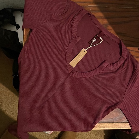 Ready 2 Ship SKIMS Wine Soft Lounger Ruched Skirt & Long Sleeve Set - Picture 4 of 5